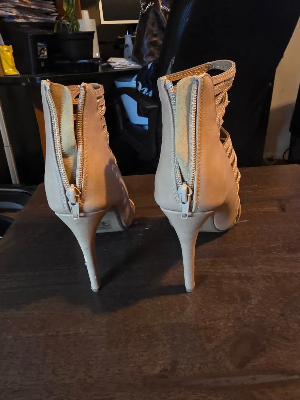 Beige Strappy Cage Stiletto Heels